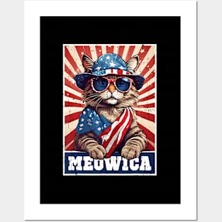 Meowica 4Th Of July Cat American Flag Cat ny 4Th Of July Posters and Art